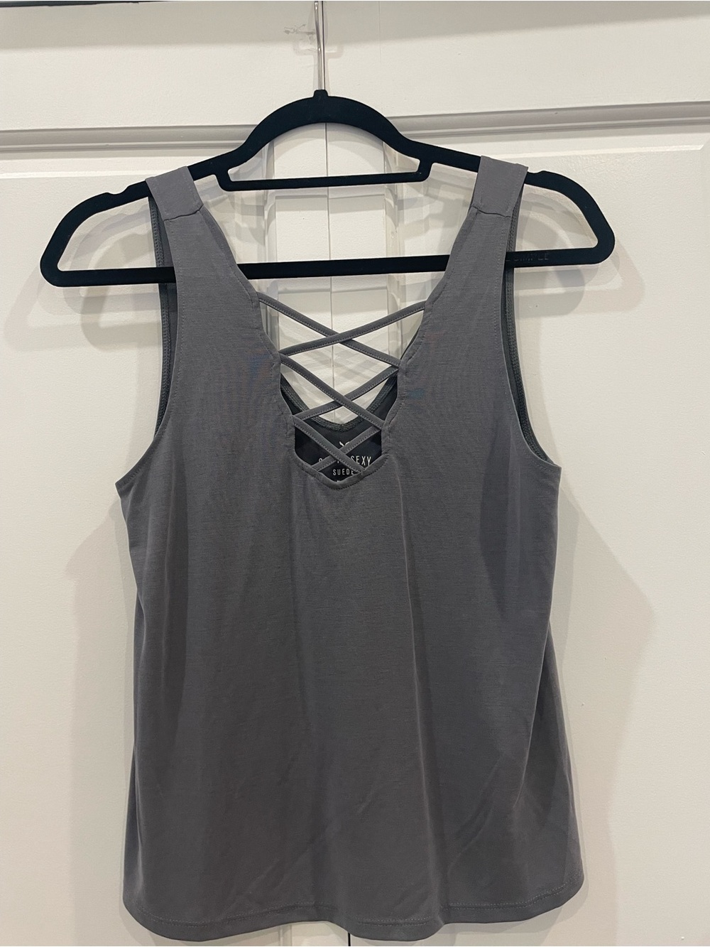 American Eagle Outfitters Gray Crisscross Back Tank Top - Women